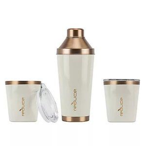 Reduce 3-Piece Cocktail Shaker & 10oz Lowball Tumbler Set - Cream & Rose Gold